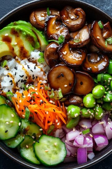 Recette de Poke Bowl Végétarien aux Champignons Shiitake - AI generated