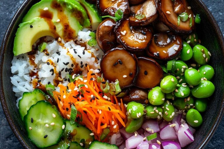 Recette de Poke Bowl Végétarien aux Champignons Shiitake - AI generated
